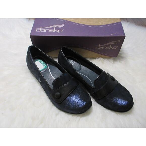 Dansko Shoes Womens 38 7.5 Olena Loafers Metallic Blue Comfort Leather Slip On - Picture 1 of 13